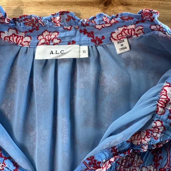 A.L.C Blue Foley Silk Blend High Neck Floral Top Blouse Blue & Red Multi Size 10 - Picture 4 of 6